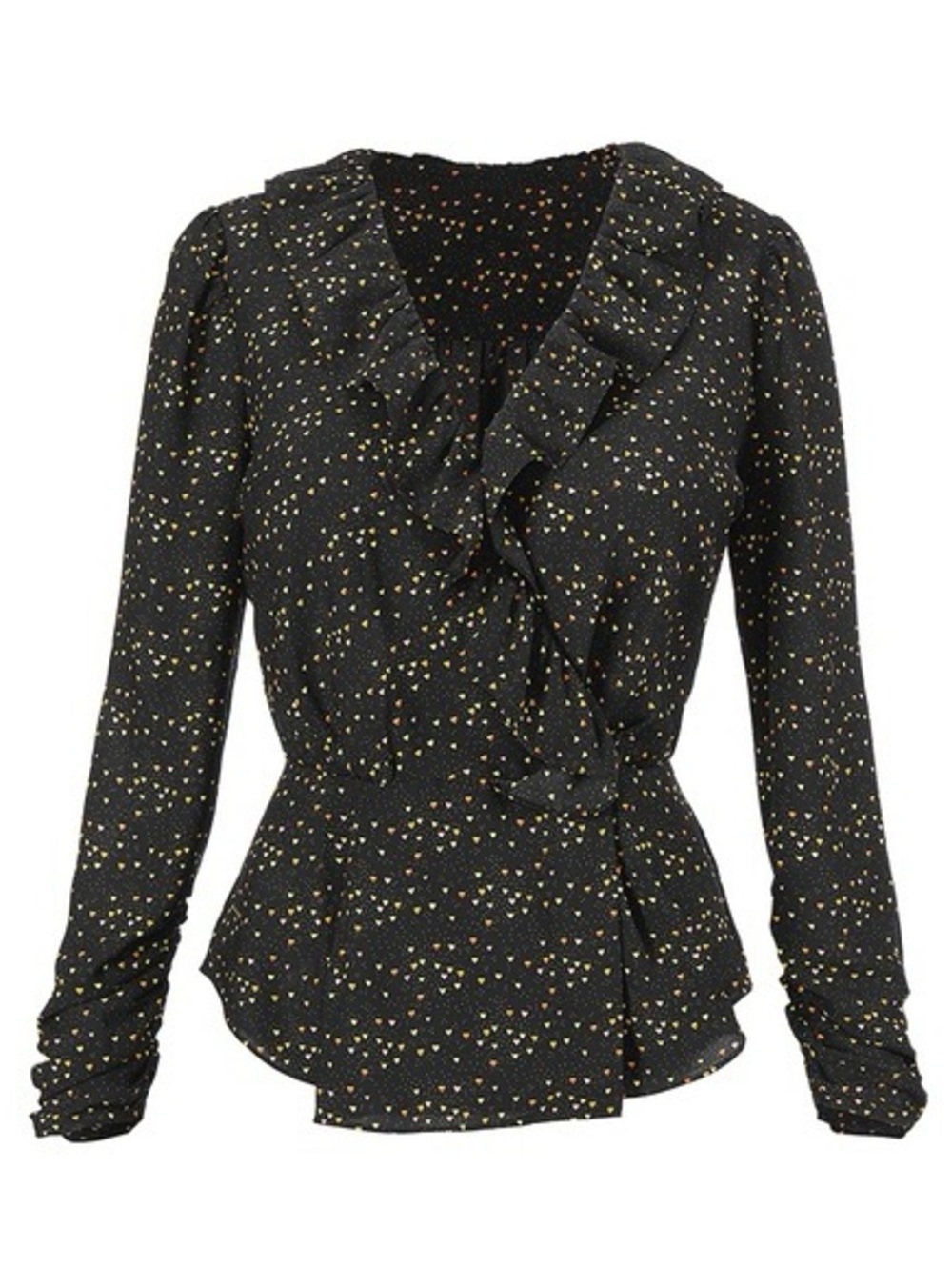 Cabi Ruffled V-Neck Black Dot Print Peplum Blouse Size Medium